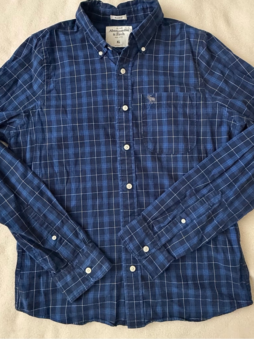 Abercrombie & Fitch Men's Blue Plaid Button-Down Shirt